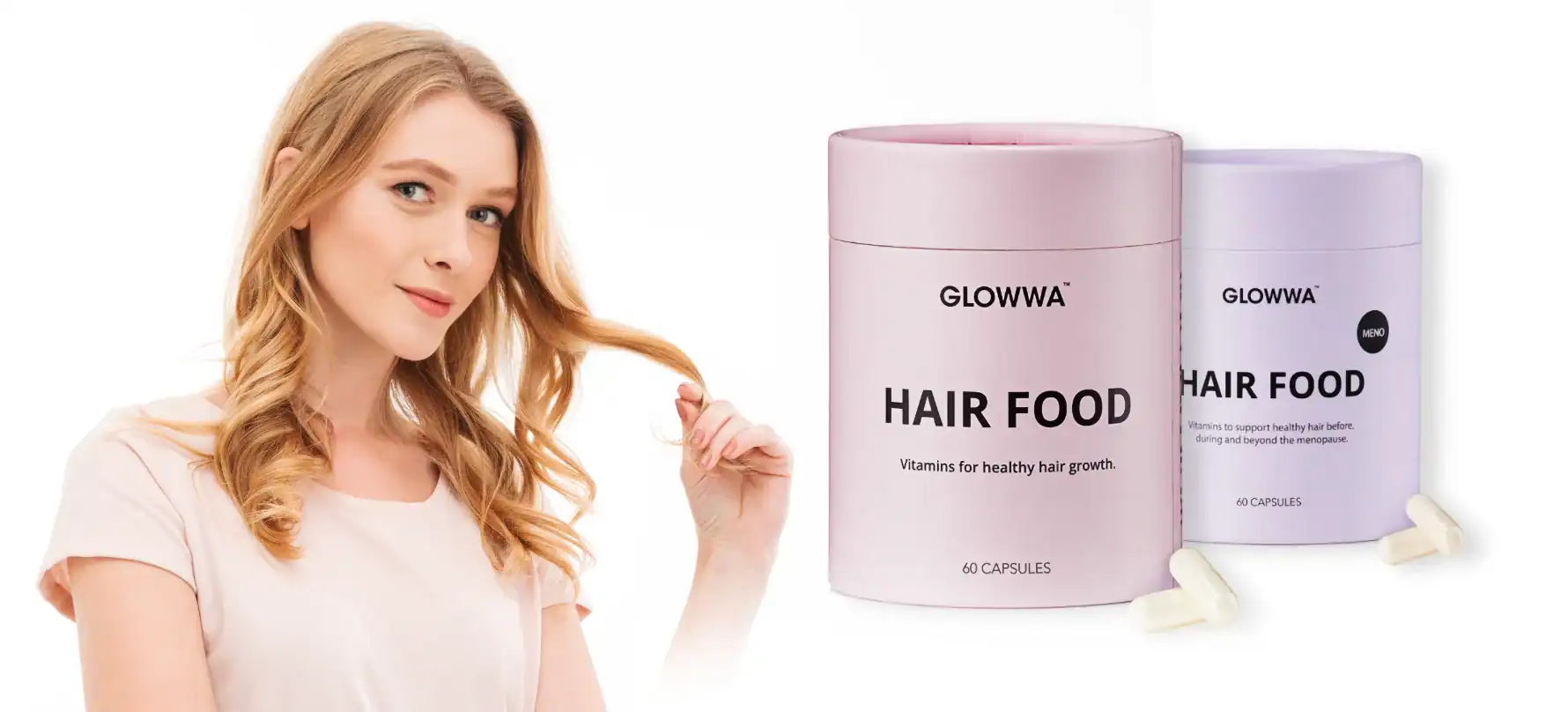 Woman with Glowwa Hair Food vitamins